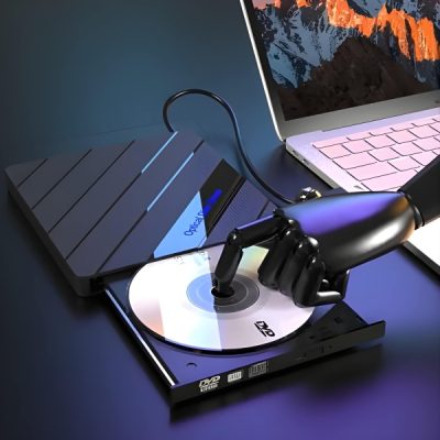 Leitor de DVD externo + hub USB de 4 portas com leitor de cartões SD e porta USB-C | LAPDISC